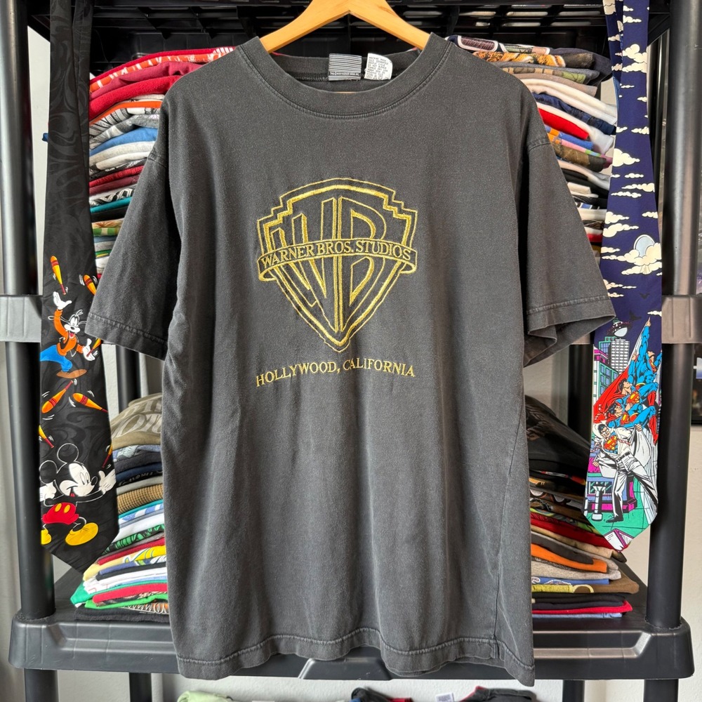 Vintage Black Warner Bros Studios Hollywood California T-Shirt Size Large